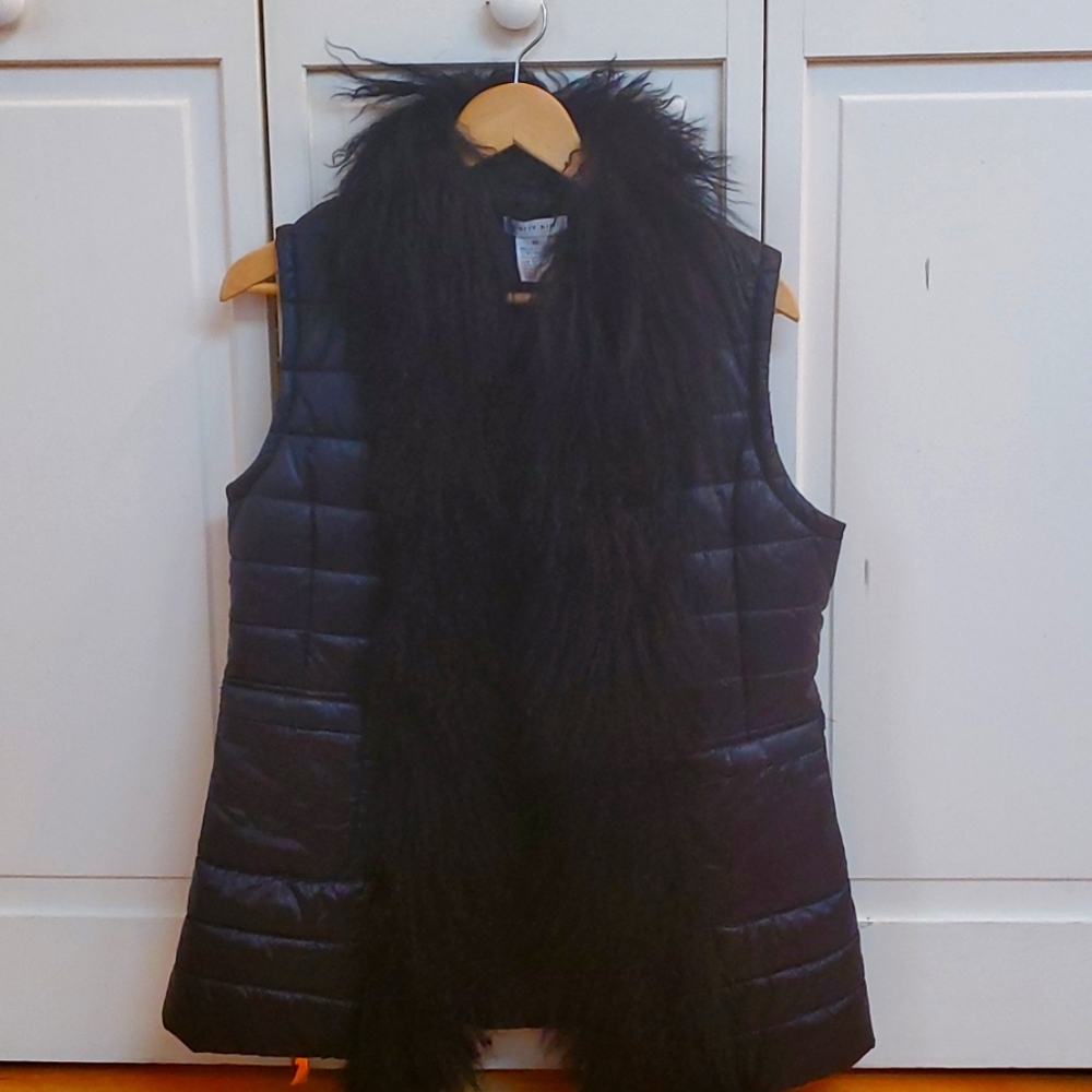 Patty Kim Puffer vest with Lamb fur collar